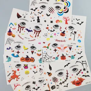 Halloween autocollants de tatouage de visage citrouille chauve-souris imperméable maquillage