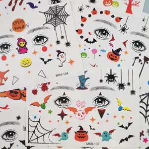 Halloween visage temporaire tatouage autocollants mignon citrouille araignée maquillage fête