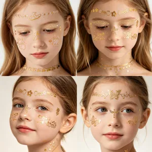 Tatuajes temporales faciales de oro metálico para niños, pegatinas de mariposas de cielo estrellado.