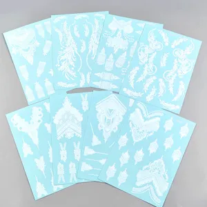 White lace temporary tattoo stickers geometric party waterproof henna decals sets.