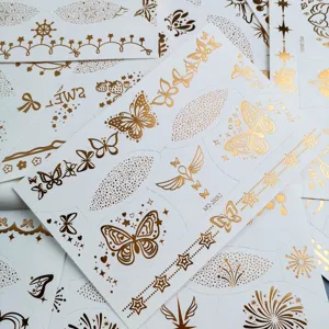 Pegatinas de tatuaje temporal de hoja de oro metálico impermeable mariposa estrella