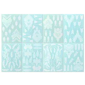 White lace temporary tattoo stickers set, waterproof geometric henna body art designs for party.