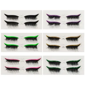 Pestañas Postizas de Fibra Sintética Con Pegatinas Delineador de Ojos con Purpurina Maquillaje de Ojos de Fiesta Diaria Belleza de Mujer