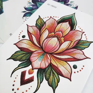 Bunte gestickte Blumen temporäre Tattoo Aufkleber, wasserdichte langlebige Körperkunst.