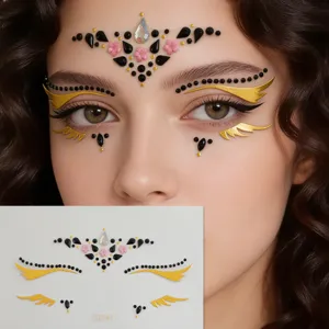 Gemas Faciales Negro Dorado Diamantes de Imitación Cristal Pegatinas Tatuaje Temporal Maquillaje Festival Fiesta Cuerpo Joya Calcomanías