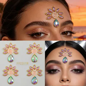 Adhesivos de Estrás para Cara Cristales Iridiscentes Joyas Faciales Gemas Corporales para Fiesta Maquillage de Escena Joyería de Mujer