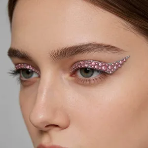 Pink rhinestone self-adhesive eyeliner stickers sparkling glitter eye makeup detail view