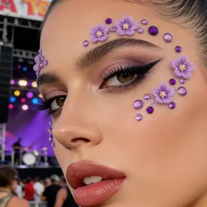 Gemas faciales de flores 3D moradas diamantes de imitación maquillaje festival