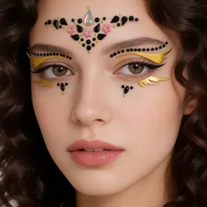 Gemas cara festival estrases negro oro cejas pegatinas fiesta maquillaje cristales