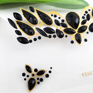 Pegatinas de diamantes de imitación para la cara negro y oro, maquillaje de fiesta de escenario.