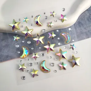 Pegatinas de cara con estrás de estrella y luna holográficas, gemas de festival adhesivas.