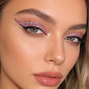 Pink Rhinestone Eyeliner Stickers Self-Adhesive Crystal Eye Makeup for Party Stage
