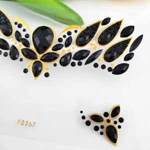 Pegatinas de pedrería para la cara negro oro estilo corona gemas maquillaje de fiesta