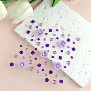 Gemas faciales de flores 3D moradas, pegatinas de cristales brillantes para festivales.
