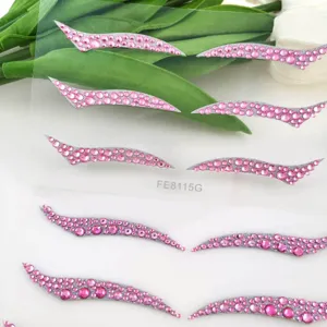 Pink rhinestone self-adhesive eyeliner stickers face gems for party stage makeup and festival.