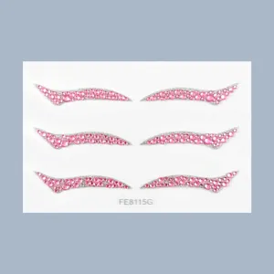 Pink rhinestone self adhesive eyeliner sticker detail, sparkling face gems for party makeup.