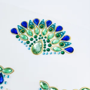 Adhesivo de diamantes de imitacion para la cara de pavo real festival cristal maquillaje frente