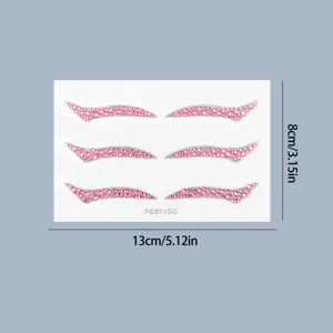 Pink rhinestone eyeliner stickers close-up, sparkly face gems for party makeup detail.