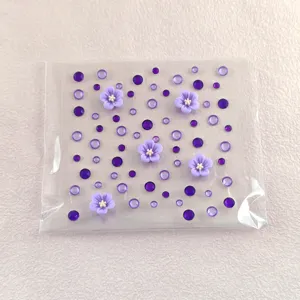 Gemas de cara de flor 3D purpura diamantes de imitacion mixtos festival DIY detalles
