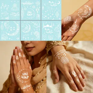 Style Ethnique Ramadan Eid Autocollants de Tatouage Temporaire Henné Blanc Art Corporel DécalcomANIES Imperméables Décoration de Fête de Festival