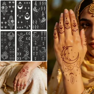 Opengewerkte Henna Tattoo Stencils Kant Maan Ster Bloem Sjabloon Voor Hand Lichaamskunst DIY Schilderen Make-up Tool