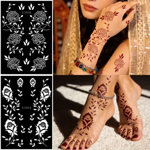 Rose Floral Vine Henna Tattoo Stencil Hollow Spray Painting Temporary Tattoo Sticker DIY Body Art Paper Template