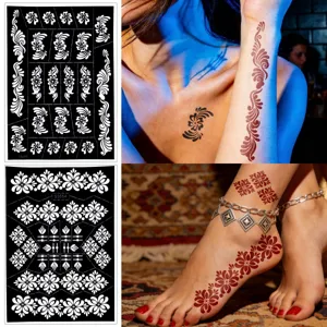 Stencil per Tatuaggi all'Henne in Stile Indiano Modelli di Pittura Corporea Cava Adesivi per Tatuaggi Temporanei Geometrici Floreali