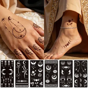 Reusable Waterproof Henna Tattoo Stencil Paper Hollow Spray Juice Tattoo Template For Hand Body Art DIY Painting