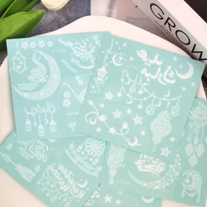 Tatouages temporaires henné Eid Mubarak, autocollants art corporel lune étoile blanche.