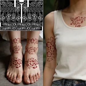 Henna tatoeage sjabloon bloemen holle sticker lichaam art patroon ontwerp hulpmiddel voor hand en voet.