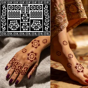 Henna tattoo stencil sheet mandala floral pattern temporary body art sticker detail view