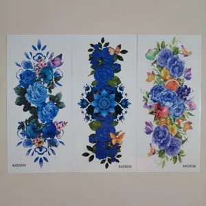 Waterdachtige blauwe roos tijdelijke tatoeage sticker grote arm vlinder bloem design