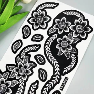 Black and white floral temporary tattoo sheet vine lace body art sticker for hands and feet