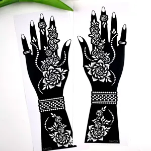 Henna temporary tattoo sticker templates for hands and arms, waterproof hollow floral designs.