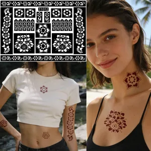 Henna Tattoo Stencil Mandala Hollow Airbrush Template Floral Flower Pattern Body Art Sticker For Party DIY