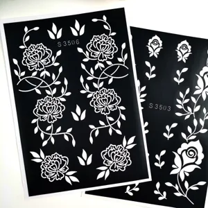 Henna tattoo stencils black flower hollow sticker airbrush template body art design.