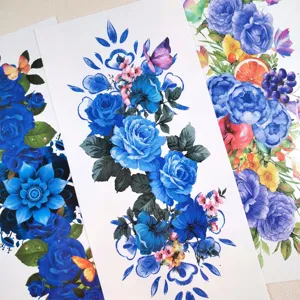 Waterdichte blauwe roos tijdelijke tatoeage stickers met bloemmotieven en vlinder