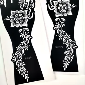 Hand henna tattoo stencil set with intricate floral and vine details for DIY body art.