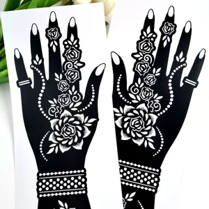 Henna tattoo stencil template for hands, exquisite floral hollow design for body art.