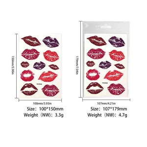 Detail view of lip temporary tattoo sticker dimensions, showing size and weight specs.