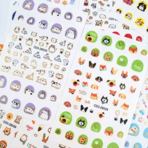 Cute cartoon animal nail stickers with gold stamping cat and dog designs waterproof thin decals