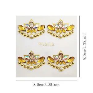Pegatinas de diamantes de imitación para la cara de loto dorado para fiestas de festivales.