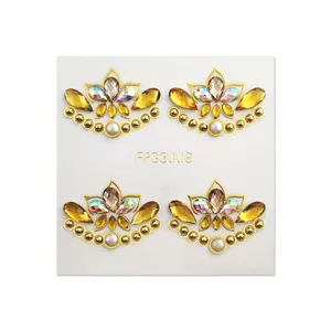 Pegatinas de cristal de cara de loto dorado diamantes de imitación para fiesta