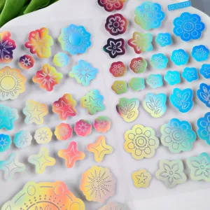 Holographic laser face stickers, iridescent stars and flowers body art, festival party decor.