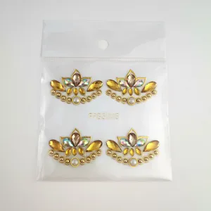 Pegatinas de diamantes de imitación de loto dorado festival fiesta cejas cristales