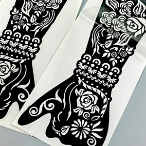 Langes Henna Hand Tattoo Schablone mit Rosen Blumen braut Mehndi hohl Airbrush Aufkleber.