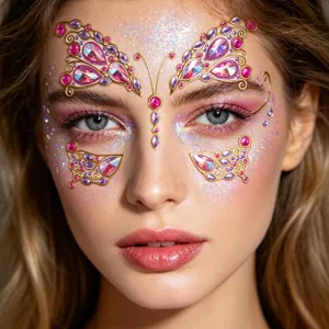 Stunning butterfly face rhinestone stickers for music festival party stage body art decoration.