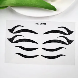 Vista dettagliata del foglio di adesivi per eyeliner neri glitterati per trucco da festa.