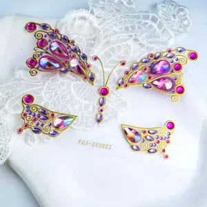 Dreamy butterfly face rhinestone stickers makeup gems for music festival party stage decor.