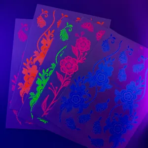 Leuchtendes Henna Tattoo Aufkleber fluoreszierend Neon Blumen Festival Armaufkleber